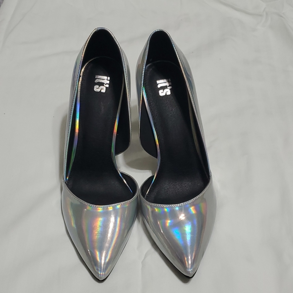 NEW SILVER SLIP ON HEELS
